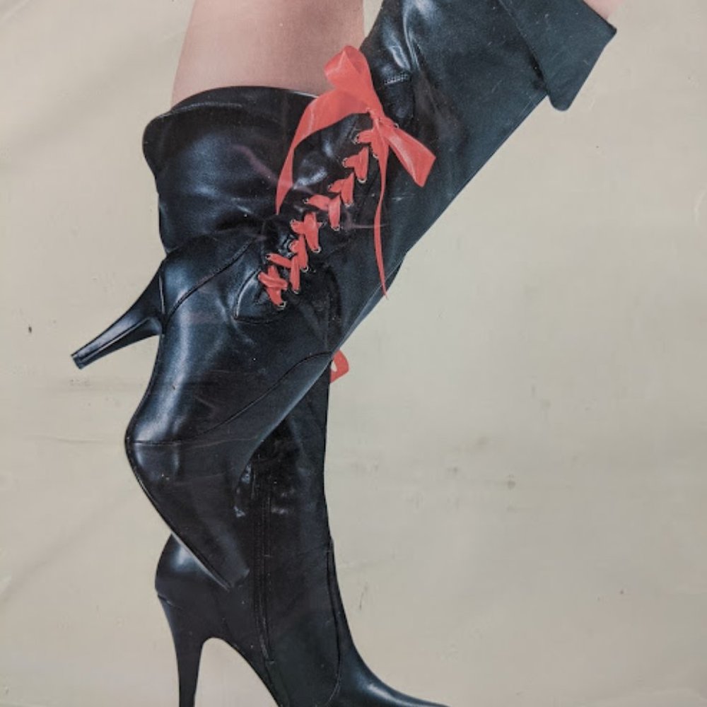 Pirate Boots Black & Red Ribbons - 3in Stiletto Heel - Halloween Costume - NWT